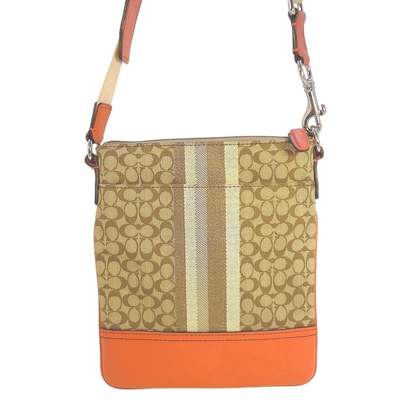 Coach New York Signature Khaki-Camelian Legacy Swingpack Crossbody Bag Orange - Picture 1 of 6
